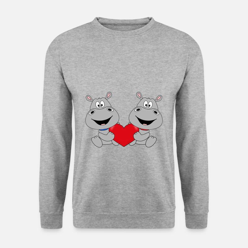 NILPFERDE - FLUSSPFERDE - HIPPOS - LIEBE - HERZ - Unisex Pullover - Weißgrau meliert