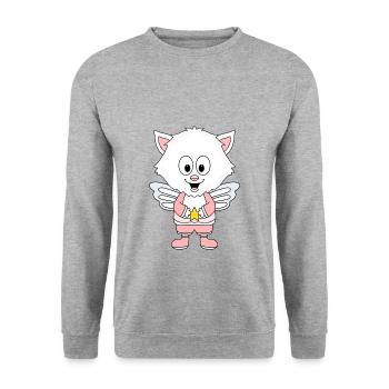 KATZE - KATER - ENGEL - HIMMEL - STERN - TIER - Unisex Pullover - Weißgrau meliert - Vorne - Alina (178cm) & Michal (187cm)