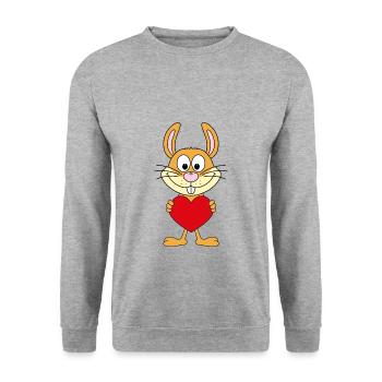 HASE - HERZ - LIEBE - LOVE - TIERISCH - VERLIEBT - Unisex Pullover - Weißgrau meliert - Vorne - Alina (178cm) & Michal (187cm)