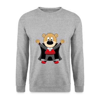TEDDY - BÄR - TEDDYBÄR - HALLOWEEN - VAMPIR - Unisex Pullover - Weißgrau meliert - Vorne - Alina (178cm) & Michal (187cm)