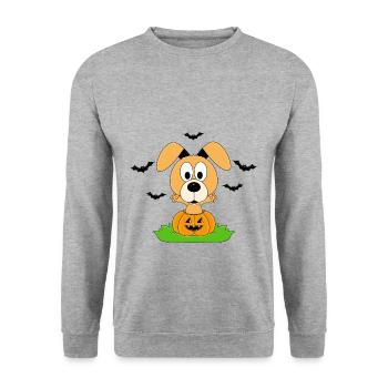 HUND - HALLOWEEN - KÜRBIS - FLEDERMÄUSE - Unisex Pullover - Weißgrau meliert - Vorne - Alina (178cm) & Michal (187cm)
