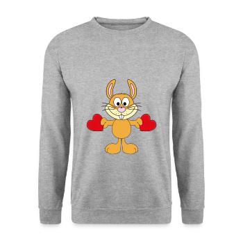 HASE - LIEBE - HERZEN - VERLIEBT - TIER - TIERISCH - Unisex Pullover - Weißgrau meliert - Vorne - Alina (178cm) & Michal (187cm)