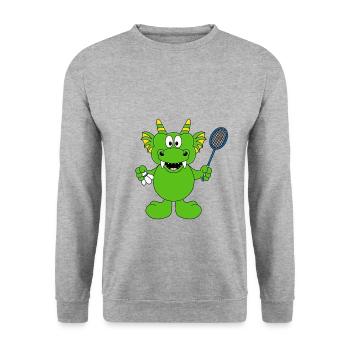DRACHE - FEDERBALL - SPORT - BADMINTON - TIER - Unisex Pullover - Weißgrau meliert - Vorne - Alina (178cm) & Michal (187cm)