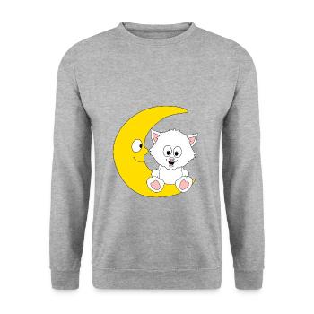 KATZE - KATER - MOND - TIER - KIND - BABY - Unisex Pullover - Weißgrau meliert - Vorne - Alina (178cm) & Michal (187cm)