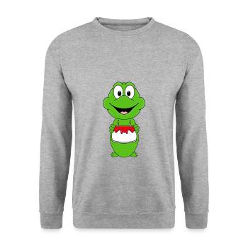 FROSCH - GEBURTSTAG - TIER - TIERISCH - Unisex Pullover - Weißgrau meliert - Vorne - Alina (178cm) & Michal (187cm)