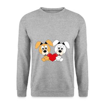 HUNDE - LIEBE - LOVE - TIERISCH - VERLIEBT - Unisex Pullover - Weißgrau meliert - Vorne - Alina (178cm) & Michal (187cm)