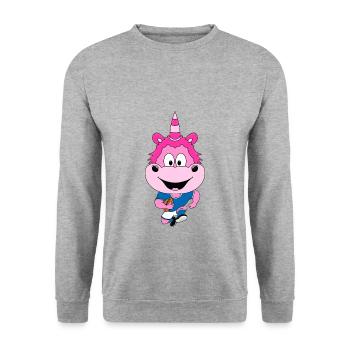 AMERICAN FOOTBALL - EINHORN - SPORT - TIERISCH - Unisex Pullover - Weißgrau meliert - Vorne - Alina (178cm) & Michal (187cm)