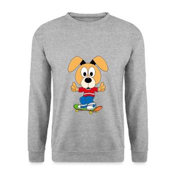 HUND - SKATEBOARD - SPORT - TIER - KIND - BABY - Unisex Pullover - Weißgrau meliert - Vorne - Alina (178cm) & Michal (187cm)