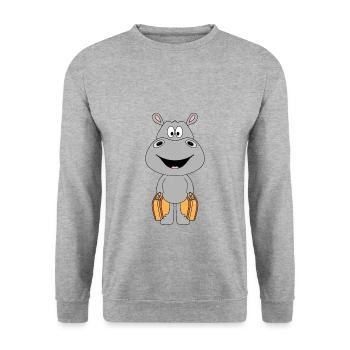 NILPFERD - KOFFER - REISE - URLAUB - AUSWANDERER - Unisex Pullover - Weißgrau meliert - Vorne - Alina (178cm) & Michal (187cm)