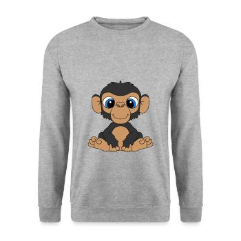 AFFE - SCHIMPANSE - TIER - KIND - BABY - Unisex Pullover - Weißgrau meliert - Vorne - Alina (178cm) & Michal (187cm)