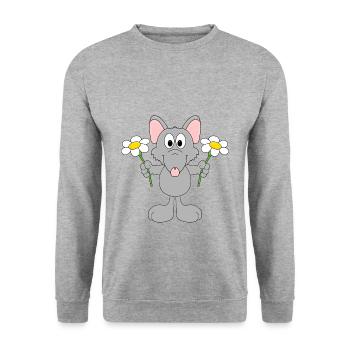 BLUMEN - RATTE - TIER - KIND - BABY - TIERISCH - Unisex Pullover - Weißgrau meliert - Vorne - Alina (178cm) & Michal (187cm)