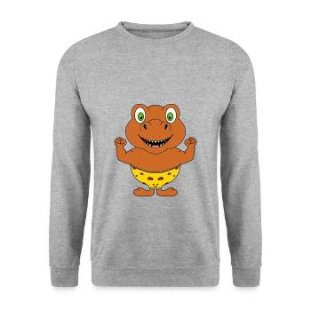 DINO - DINOSAURIER - T-REX - MUSKELN - FITNESS - Unisex Pullover - Weißgrau meliert - Vorne - Alina (178cm) & Michal (187cm)