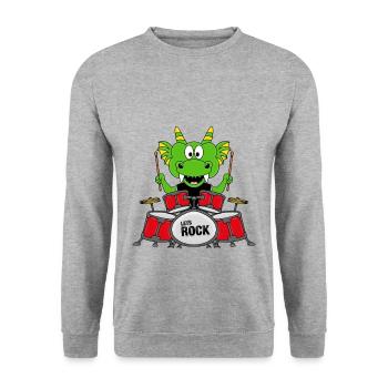 SCHLAGZEUGER - BAND - MUSIK - DRACHE - KIND - Unisex Pullover - Weißgrau meliert - Vorne - Alina (178cm) & Michal (187cm)