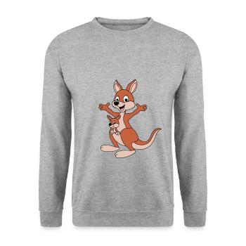 KÄNGURU - MAMA - KIND - BABY - TIERISCH - Unisex Pullover - Weißgrau meliert - Vorne - Alina (178cm) & Michal (187cm)