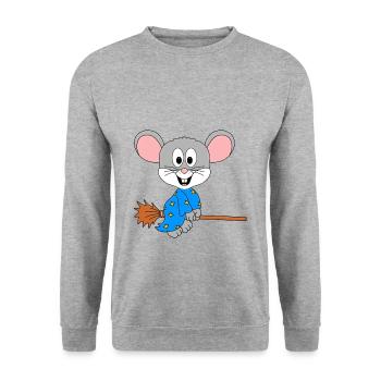 MAUS - HEXE - HEXENBESEN - HALLOWEEN - BABY - Unisex Pullover - Weißgrau meliert - Vorne - Alina (178cm) & Michal (187cm)
