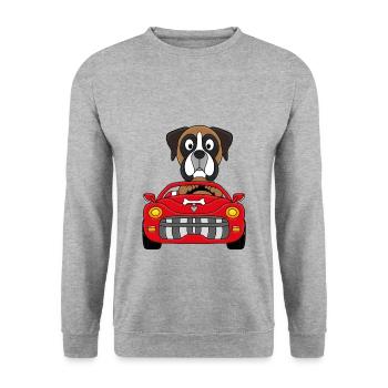 BOXER - HUND - AUTO - TIER - KIND - BABY - Unisex Pullover - Weißgrau meliert - Vorne - Alina (178cm) & Michal (187cm)