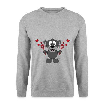 SEIFENBLASEN - LIEBE - PANTHER - TIERISCH - BABY - Unisex Pullover - Weißgrau meliert - Vorne - Alina (178cm) & Michal (187cm)