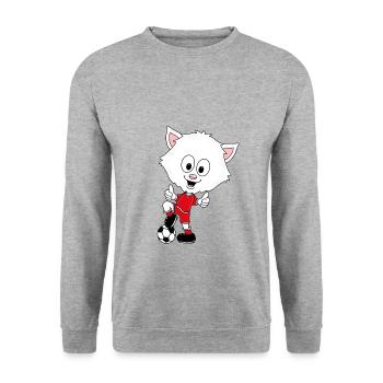 FUßBALL - SPORT - FUßBALLSPIELER - KATZE - BABY - Unisex Pullover - Weißgrau meliert - Vorne - Alina (178cm) & Michal (187cm)