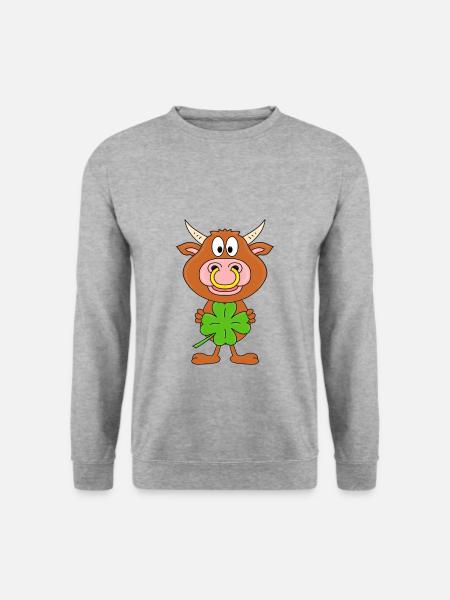 KLEEBLATT - GLÜCKSBRINGER - GLÜCK - STIER - BULLE - Unisex Pullover - Weißgrau meliert