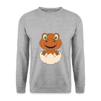 DINO - DINOSAURIER - EI - GEBURT - BABY - KIND - Unisex Pullover - Weißgrau meliert - Vorne - Alina (178cm) & Michal (187cm)