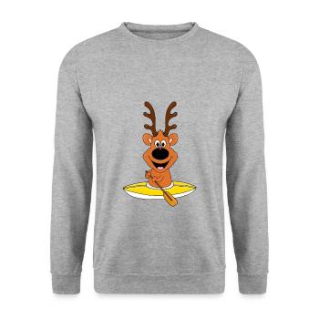 KAJAK - KANU - WASSERSPORT - REH - KIND - BABY - Unisex Pullover - Weißgrau meliert - Vorne - Alina (178cm) & Michal (187cm)
