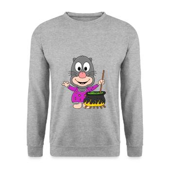 HALLOWEEN - HEXE - MAULWURF - KOCH - TIERISCH - Unisex Pullover - Weißgrau meliert - Vorne - Alina (178cm) & Michal (187cm)