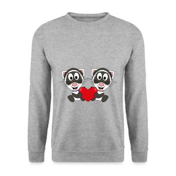 FRETTCHEN - HERZ - LIEBE - TIERISCH - VERLIEBT - Unisex Pullover - Weißgrau meliert - Vorne - Alina (178cm) & Michal (187cm)