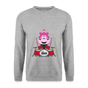 SCHLAGZEUG - EINHORN - MUSIK - TIER - KIND - BABY - Unisex Pullover - Weißgrau meliert - Vorne - Alina (178cm) & Michal (187cm)