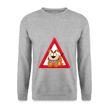 ACHTUNG! WACHHUND - HUND - TIER - KIND - BABY - Unisex Pullover - Weißgrau meliert - Vorne - Alina (178cm) & Michal (187cm)