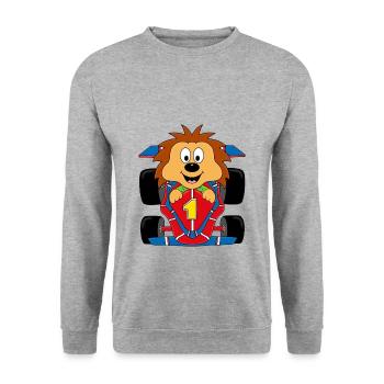 IGEL - AUTORENNEN - AUTO - TIER - KIND - BABY - Unisex Pullover - Weißgrau meliert - Vorne - Alina (178cm) & Michal (187cm)