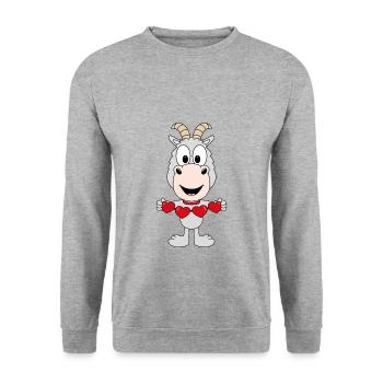 ZIEGE - LIEBE - LOVE - TIER - KIND - BABY - Unisex Pullover - Weißgrau meliert - Vorne - Alina (178cm) & Michal (187cm)