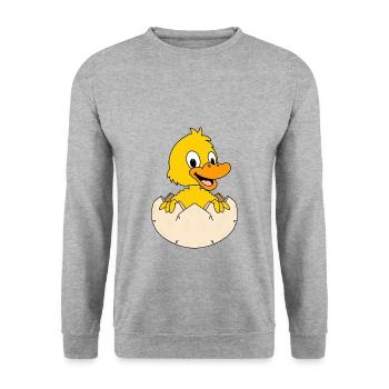 ENTE - KÜKEN - EIS - GEBURT - BABY - KIND - TIER - Unisex Pullover - Weißgrau meliert - Vorne - Alina (178cm) & Michal (187cm)