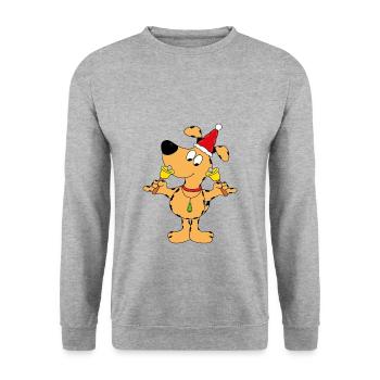 HUND - WEIHNACHTEN - GLOCKEN - TIER - KIND - BABY - Unisex Pullover - Weißgrau meliert - Vorne - Alina (178cm) & Michal (187cm)
