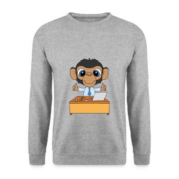 SCHIMPANSE - ARBEIT - AFFE - CHEF - MITARBEITER - Unisex Pullover - Weißgrau meliert - Vorne - Alina (178cm) & Michal (187cm)