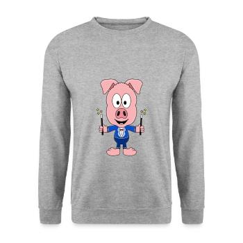 SCHWEIN - ZAUBERER - ZAUBERN - TIER - KIND - BABY - Unisex Pullover - Weißgrau meliert - Vorne - Alina (178cm) & Michal (187cm)