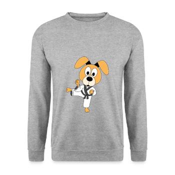 KARATE - HUND - SELBSTVERTEIDIGUNG - KIND - BABY - Unisex Pullover - Weißgrau meliert - Vorne - Alina (178cm) & Michal (187cm)