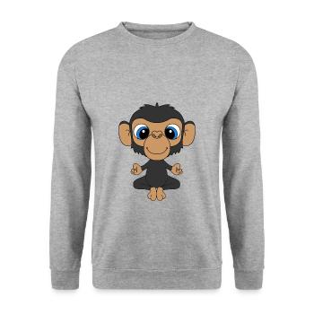 SCHIMPANSE - AFFE - YOGA - PILATES - KIND - BABY - Unisex Pullover - Weißgrau meliert - Vorne - Alina (178cm) & Michal (187cm)