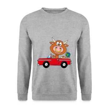 BULLE - RIND - STIER - KUH - WELTENBUMMLER - AUTO - Unisex Pullover - Weißgrau meliert - Vorne - Alina (178cm) & Michal (187cm)