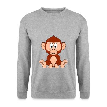AFFE - TIER - KIND - BABY - TIERISCH - Unisex Pullover - Weißgrau meliert - Vorne - Alina (178cm) & Michal (187cm)
