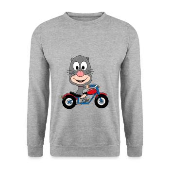 BIKER - MOTORRAD - MAULWURF - TIER - KIND - BABY - Unisex Pullover - Weißgrau meliert - Vorne - Alina (178cm) & Michal (187cm)