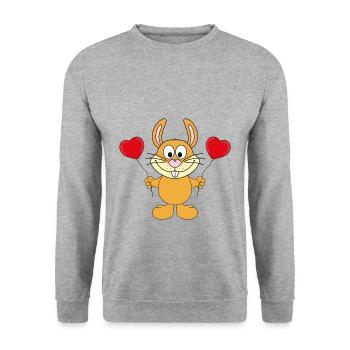 LUFTBALLONS - LIEBE - HASE - TIER - KIND - BABY - Unisex Pullover - Weißgrau meliert - Vorne - Alina (178cm) & Michal (187cm)