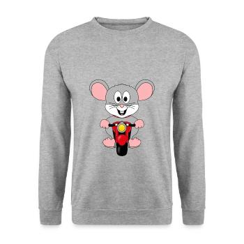 BIKER - MOTORRAD - MAUS - TIER - TIERISCH - KIND - Unisex Pullover - Weißgrau meliert - Vorne - Alina (178cm) & Michal (187cm)