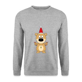 WEIHNACHTEN - ZUCKERSTANGEN - TEDDY - KIND - BABY - Unisex Pullover - Weißgrau meliert - Vorne - Alina (178cm) & Michal (187cm)