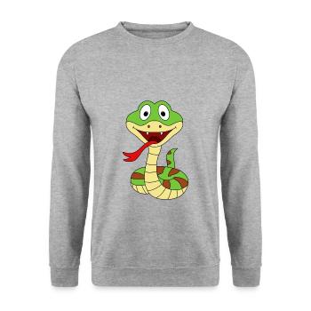 SCHLANGE - TIER - KIND - BABY - TIERISCH - TIER - Unisex Pullover - Weißgrau meliert - Vorne - Alina (178cm) & Michal (187cm)