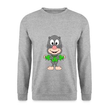 KLEEBLATT - MAULWURF - GLÜCK - TIER - KIND - BABY - Unisex Pullover - Weißgrau meliert - Vorne - Alina (178cm) & Michal (187cm)
