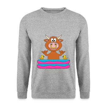STIER - BULLE - POOL - PLANSCHBECKEN - SHAKA - Unisex Pullover - Weißgrau meliert - Vorne - Alina (178cm) & Michal (187cm)