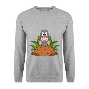 MAULWURF - MAULWURFSHÜGEL - TIERISCH - TIER - Unisex Pullover - Weißgrau meliert - Vorne - Alina (178cm) & Michal (187cm)