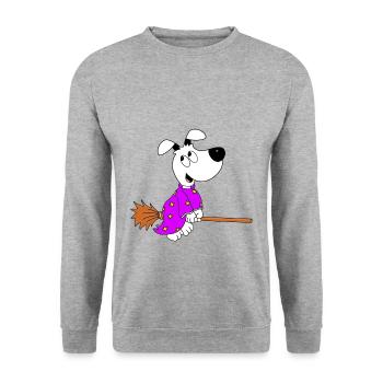 HALLOWEEN - HUND - HEXE - TIER - KIND - BABY - Unisex Pullover - Weißgrau meliert - Vorne - Alina (178cm) & Michal (187cm)