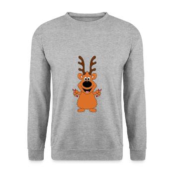 ZUCKERSTANGEN - WEIHNACHTEN - REH - RENTIER - TIER - Unisex Pullover - Weißgrau meliert - Vorne - Alina (178cm) & Michal (187cm)