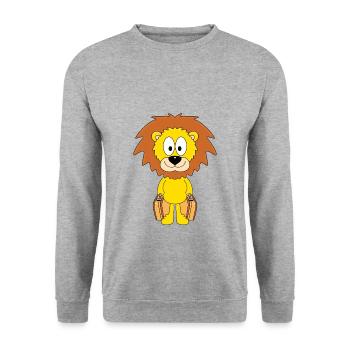 LÖWE - KOFFER - REISE - URLAUB - FERIEN - TIERISCH - Unisex Pullover - Weißgrau meliert - Vorne - Alina (178cm) & Michal (187cm)